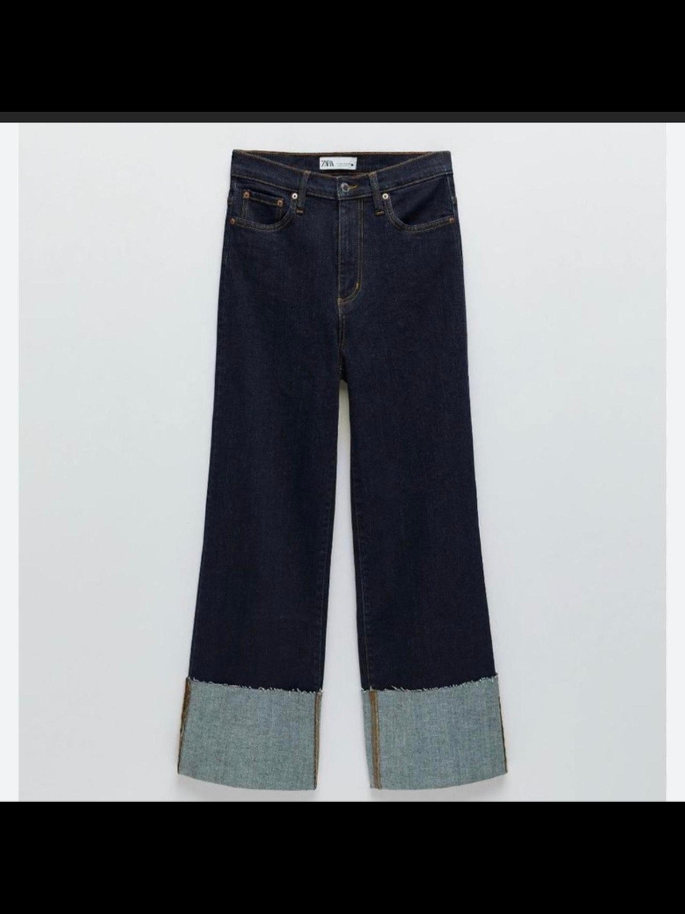 Zara Dark Blue Wide-Leg Jeans with Light Denim Cuffs